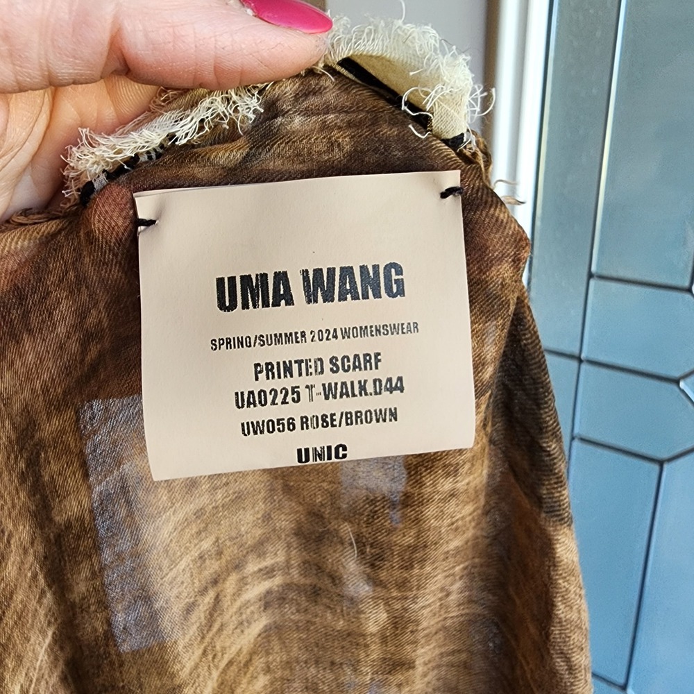 NWT Uma Wang Brown Lightweight Cotton Luxury Printed Scarf UA0225 Made in Italy - Picture 8 of 13